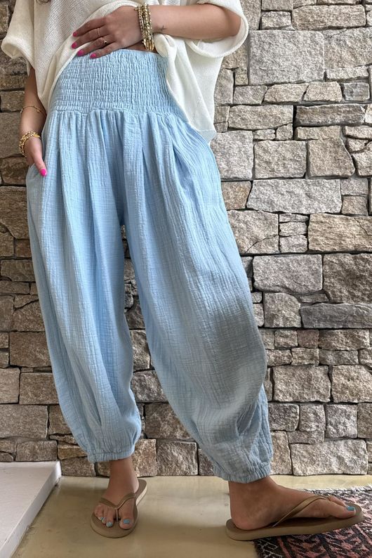 Annie Cushion Cotton Cuff Barrel Pant Bridgerton Blue